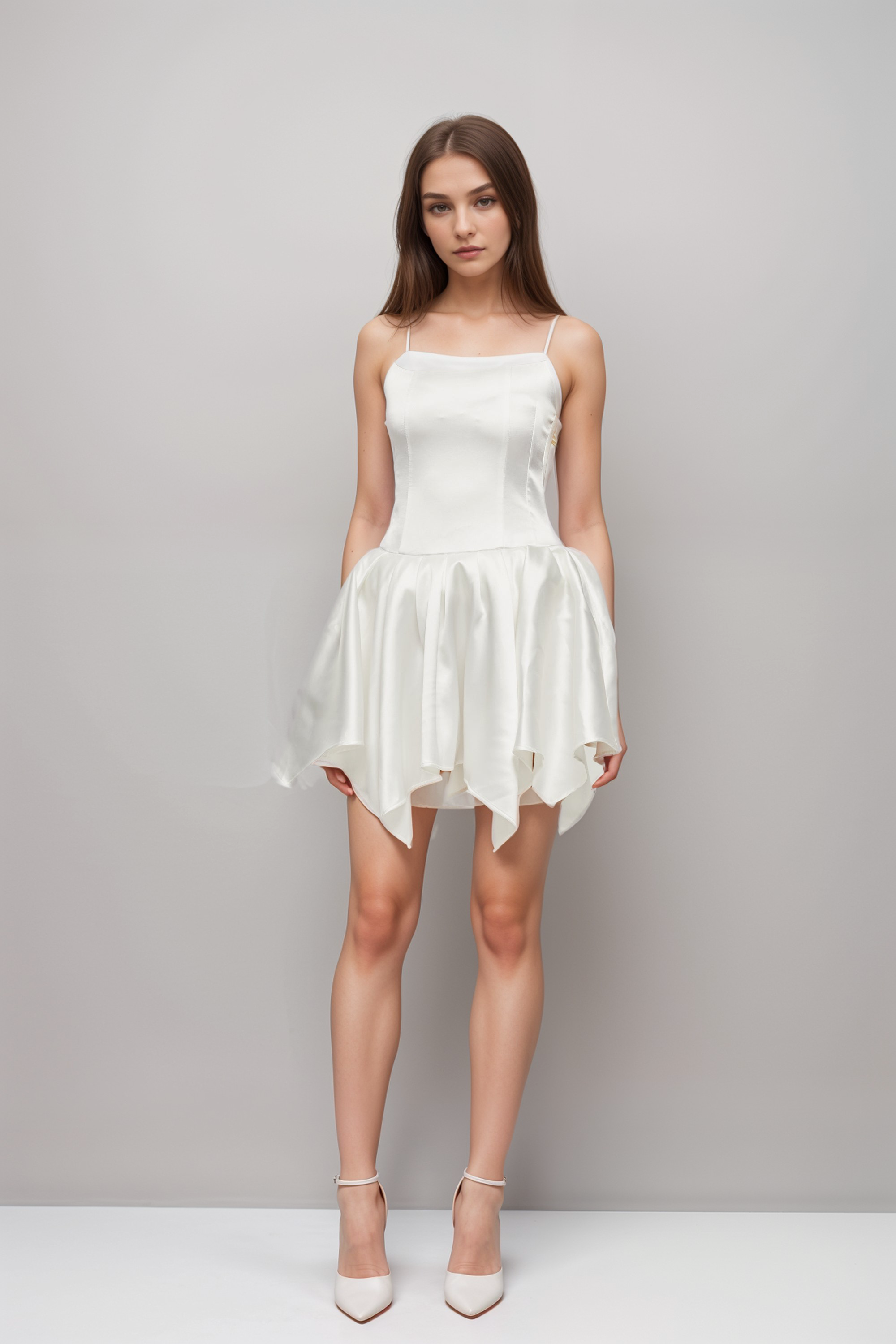 Lanetta asymmetric satin mini dress