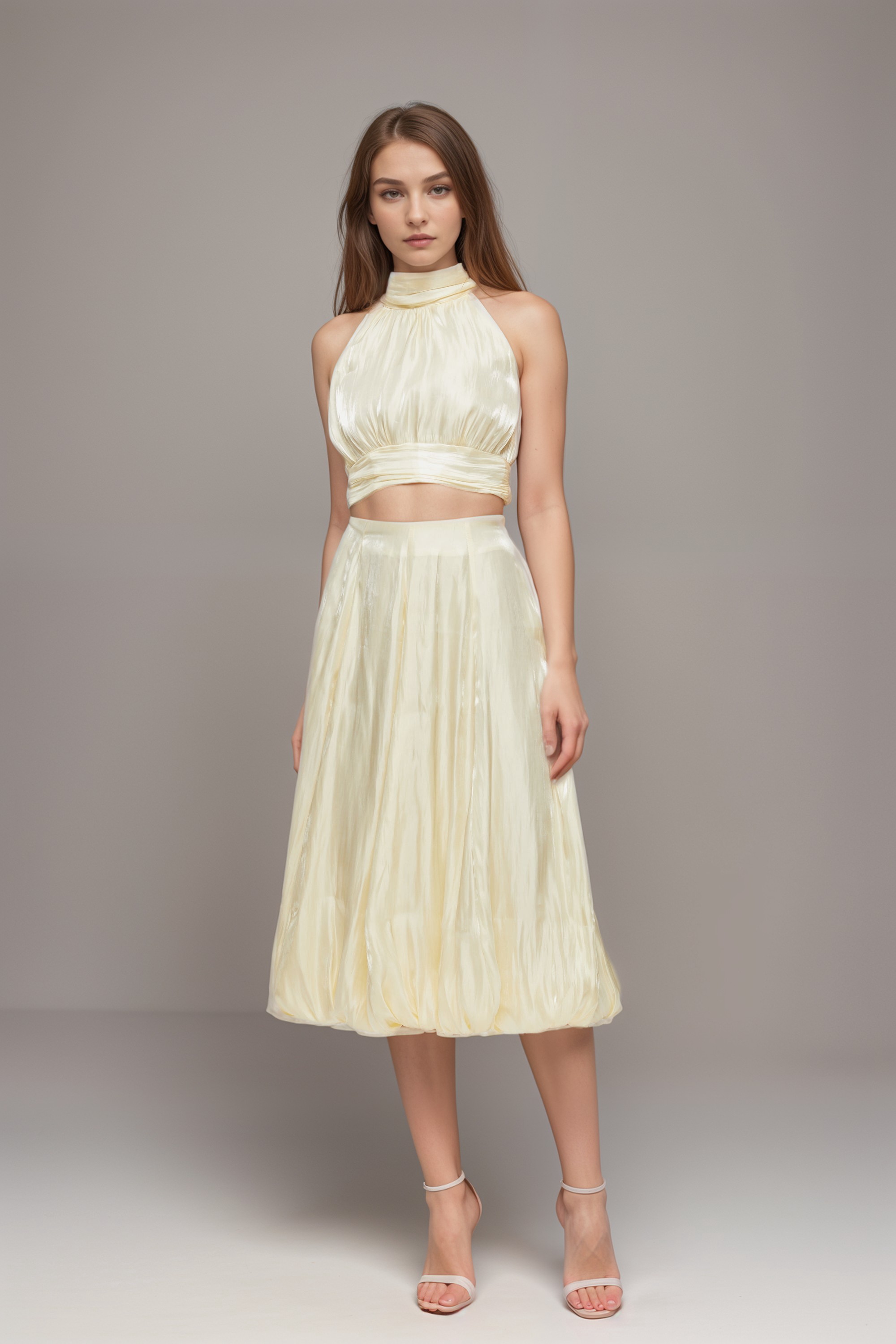 Céline white pleated top & skirt matching set