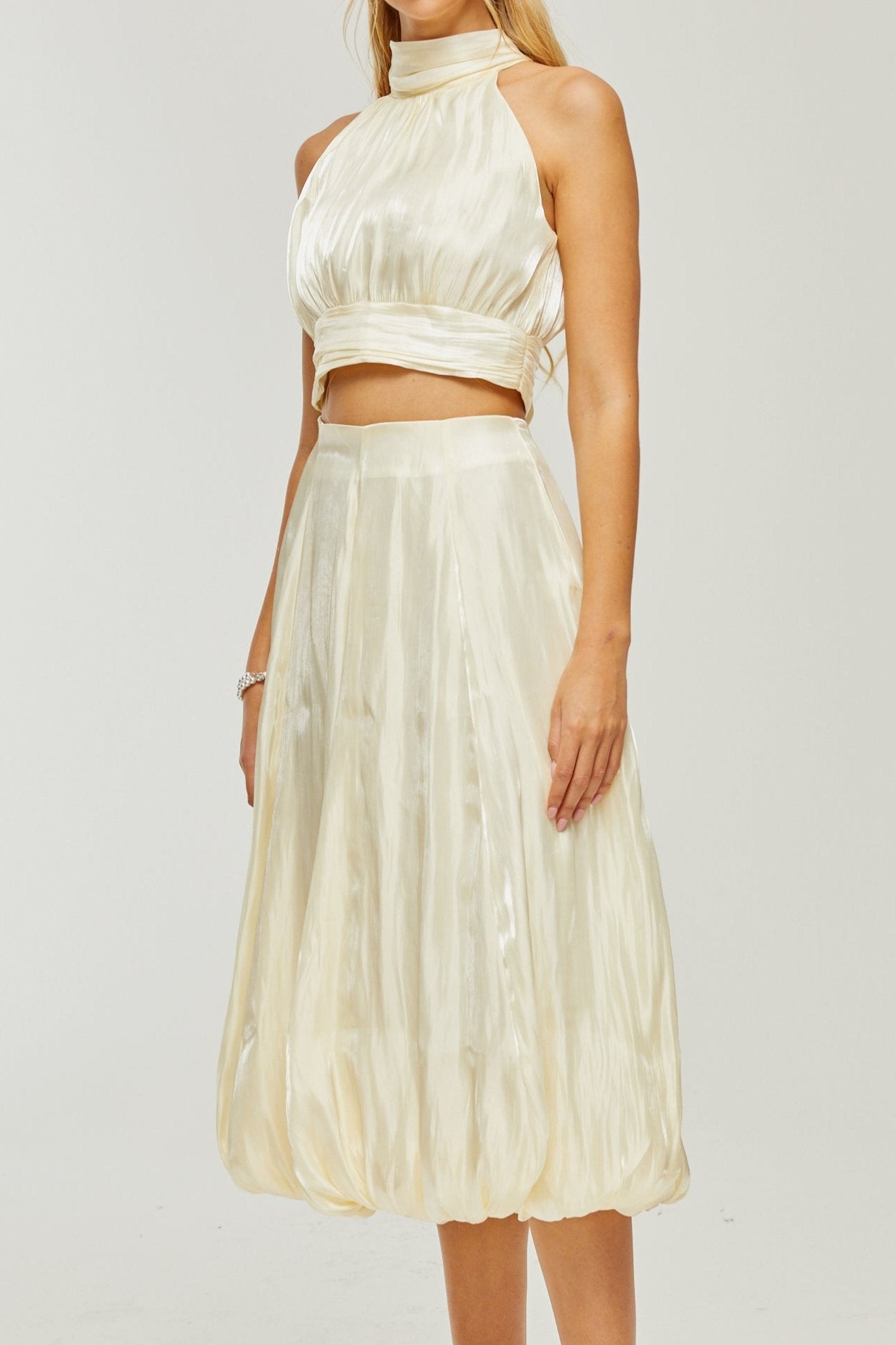 Céline white pleated top & skirt matching set