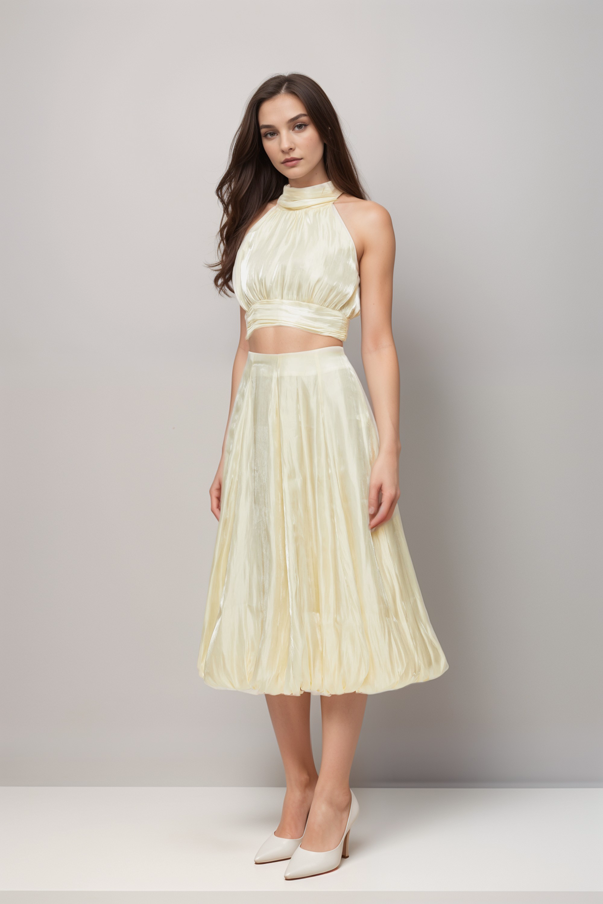 Céline white pleated top & skirt matching set