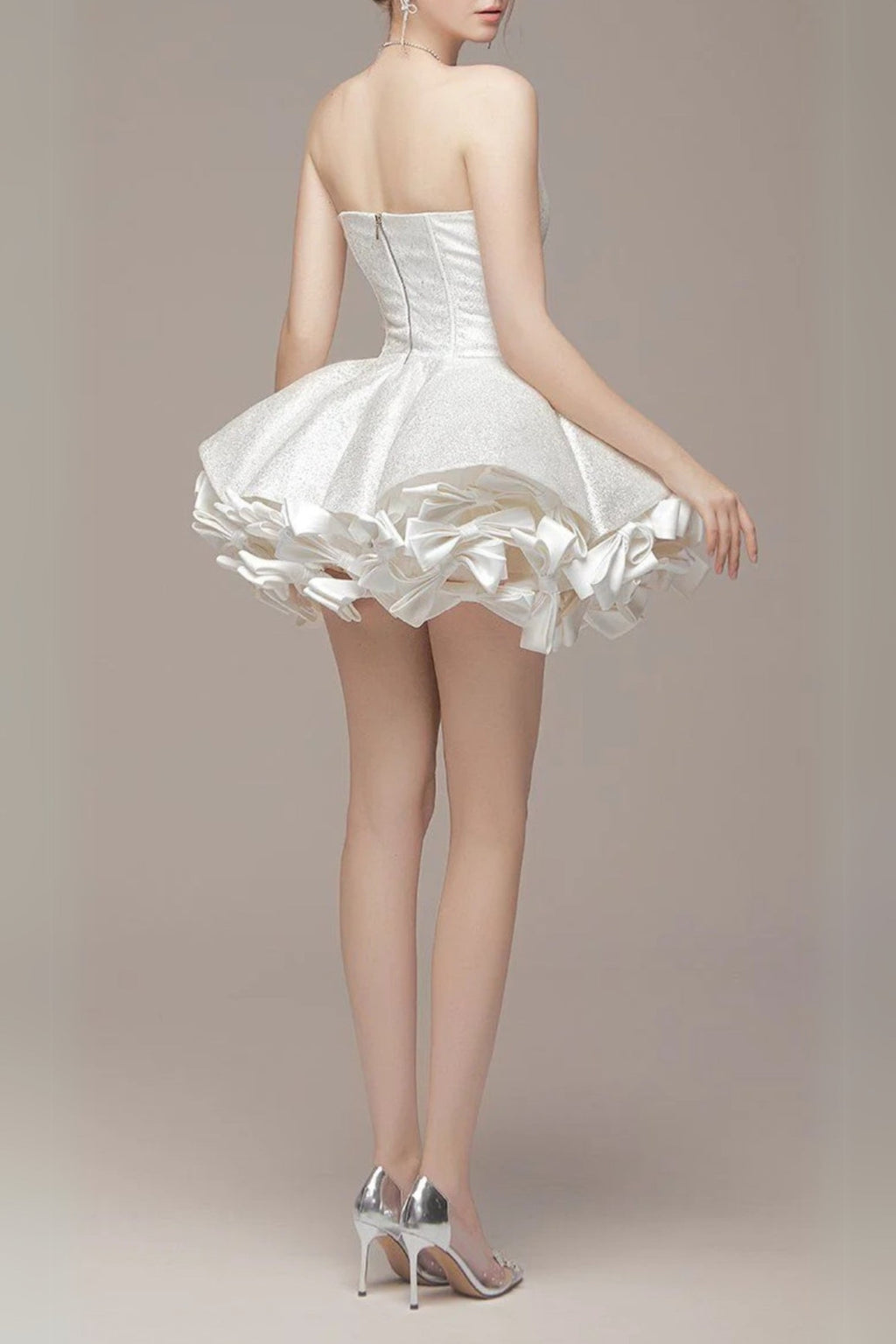 bow trim strapless mini dress in white