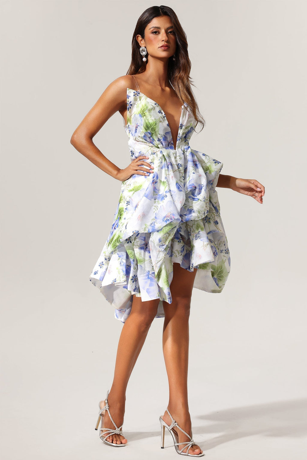 odelia floral print Sleeveless Asymmetrical Mini Dress