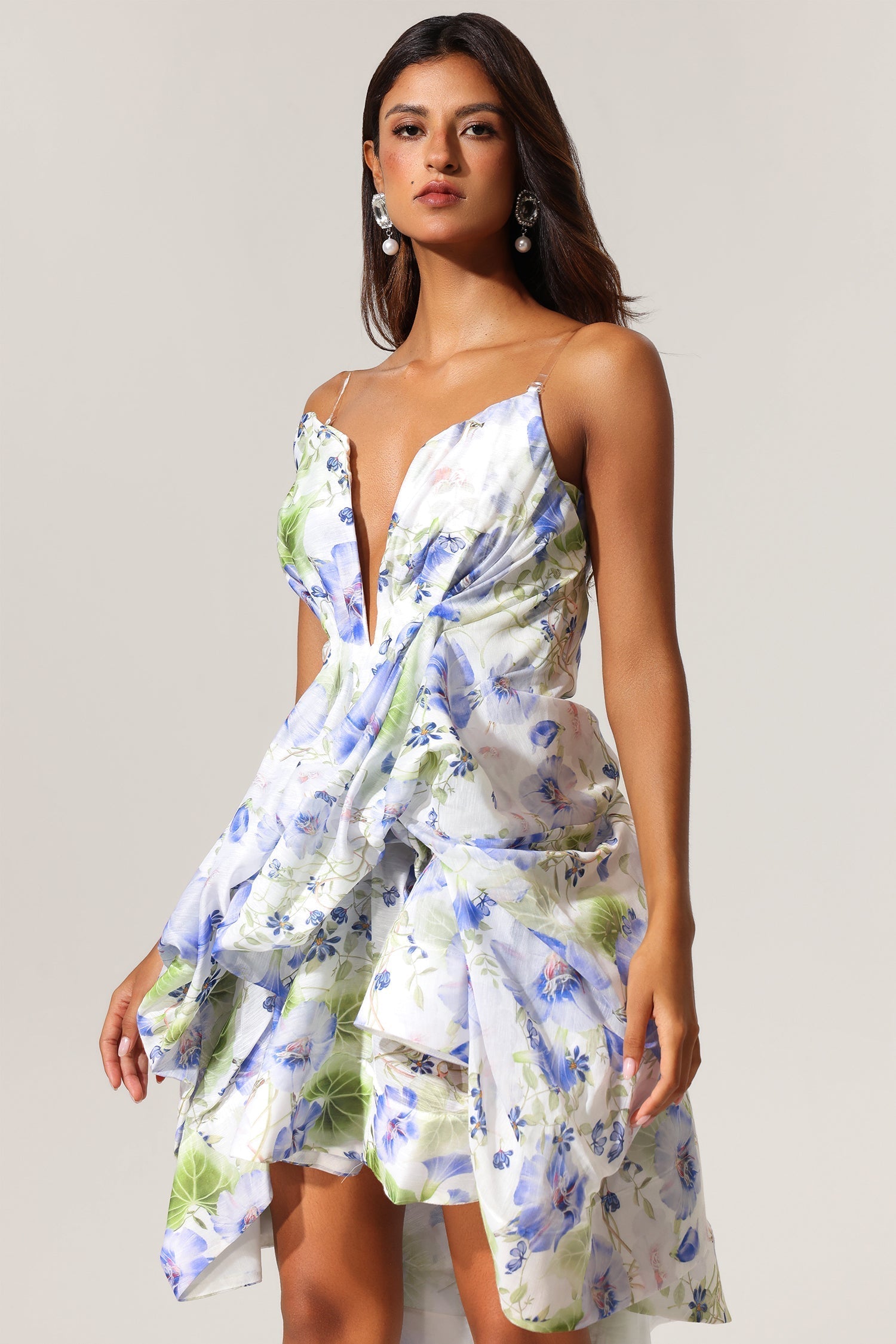 odelia floral print Sleeveless Asymmetrical Mini Dress