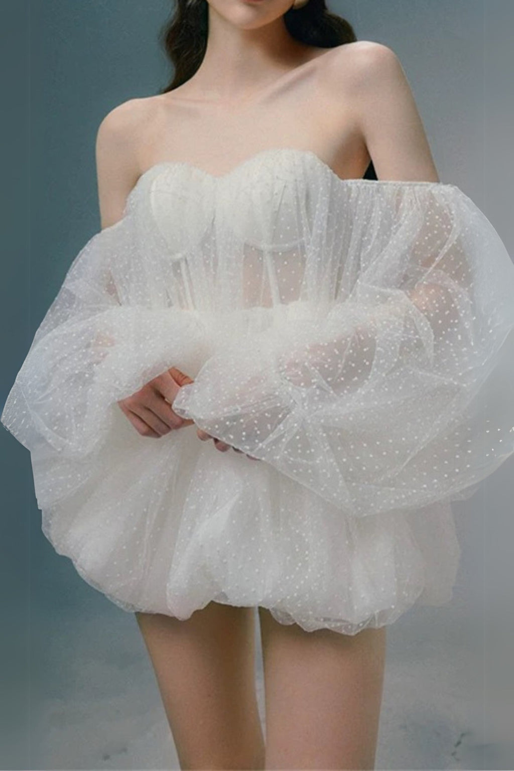 winni strapless mesh mini dress in white