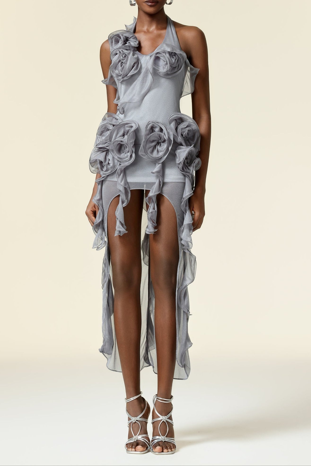 melissa grey Flower Asymmetric Folds Streame Mini Dress