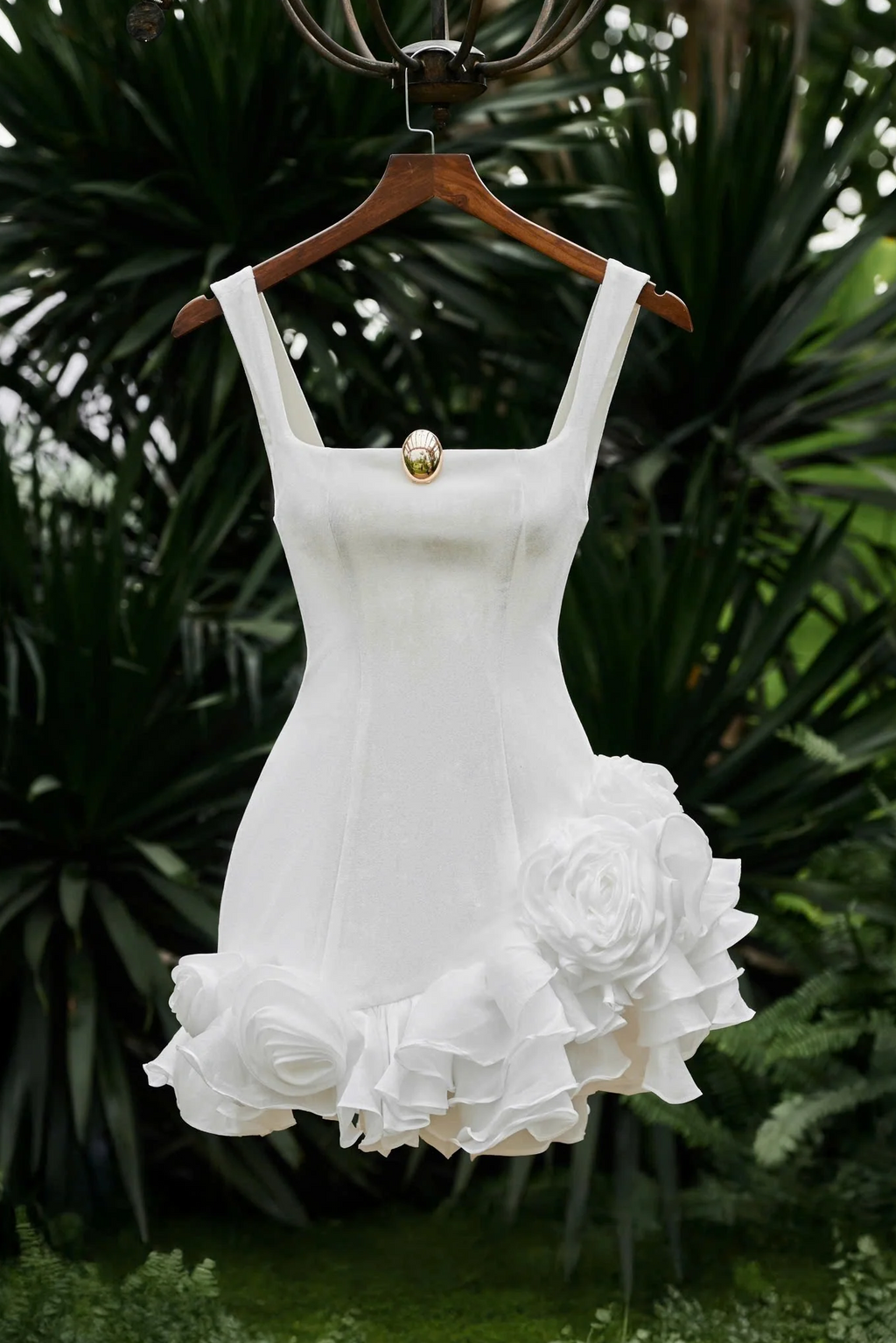 renata square neck flower velvet mini dress