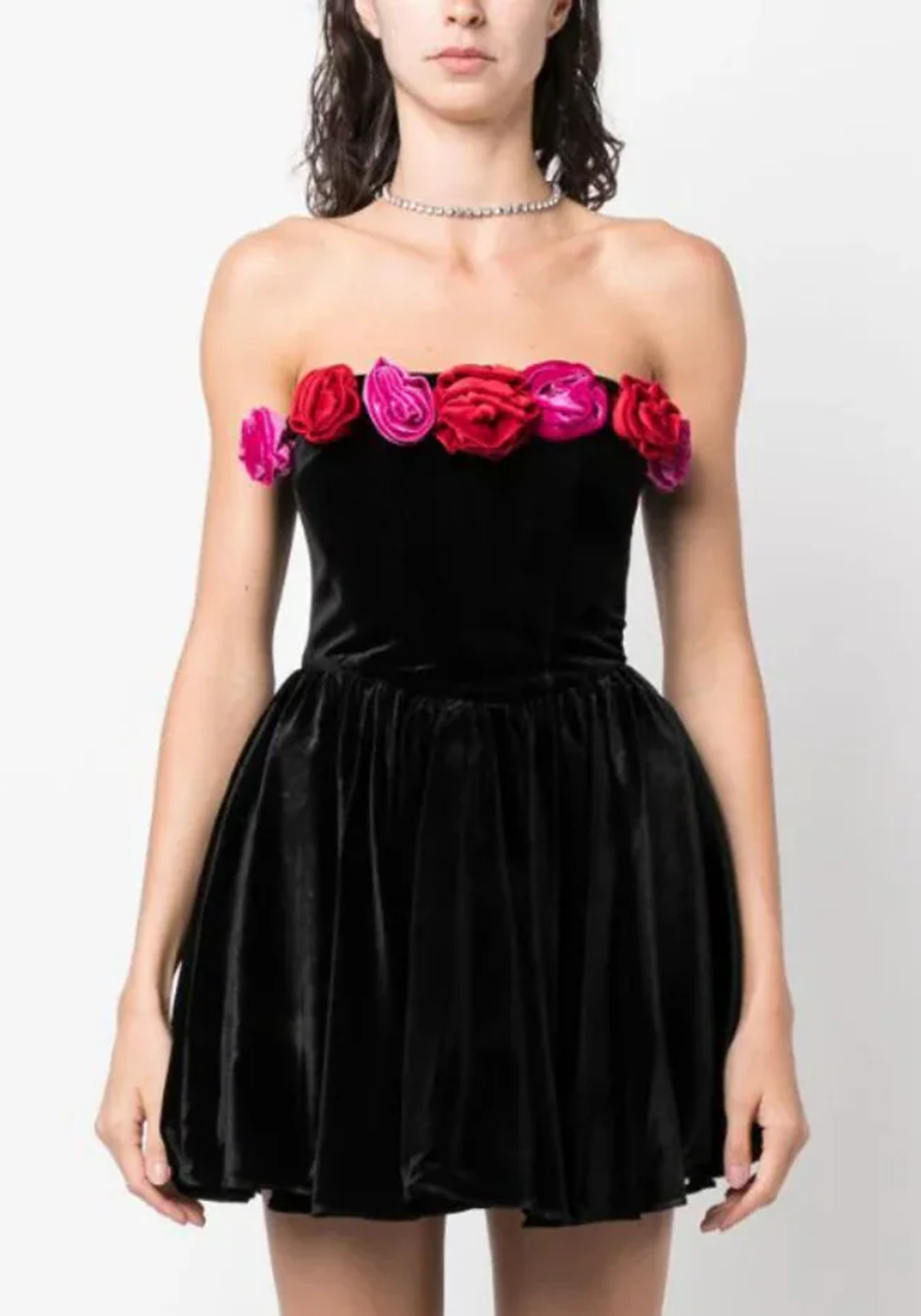 OFF-SHOULDER FLORAL-APPLIQUE MINI DRESS