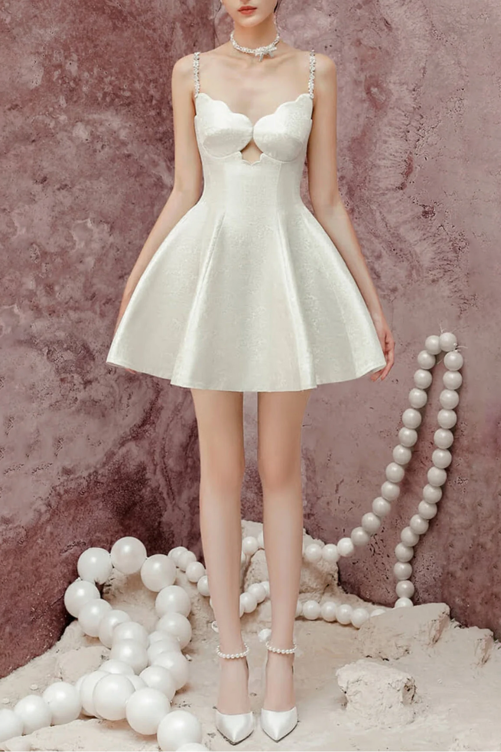 FLARE CHEST CUP JACQUARD MINI DRESS