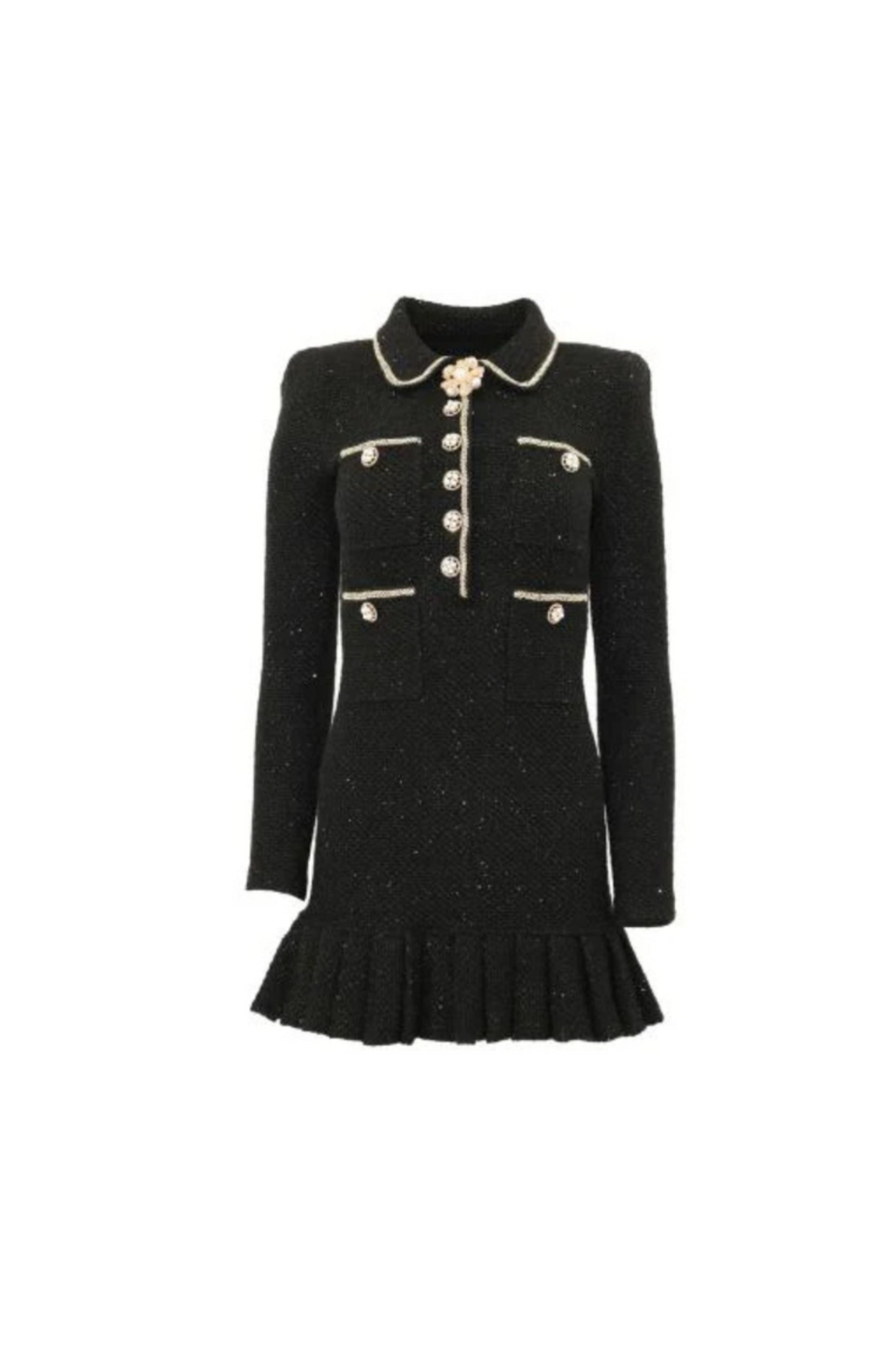 BLACK SEQUIN KNIT MINI DRESS