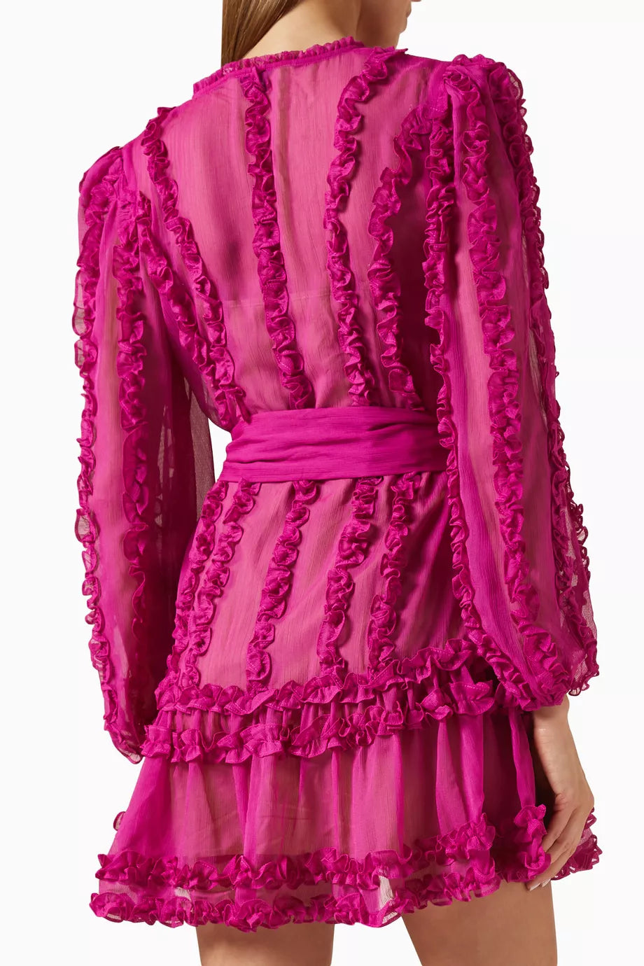 Lara Chiffon flower hem Mini Dress in rose red