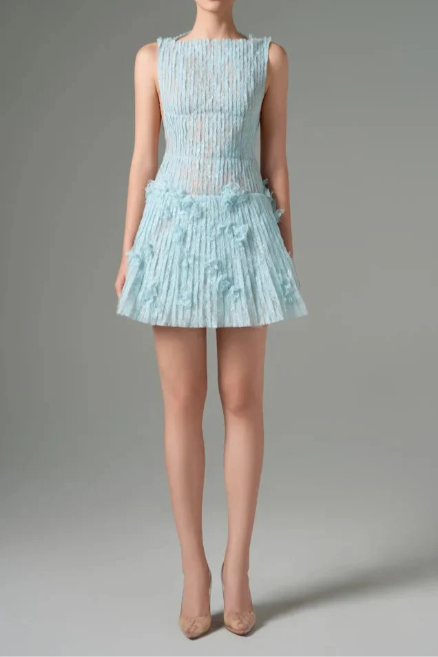 sleeveless lace fabric mini dress in aqua