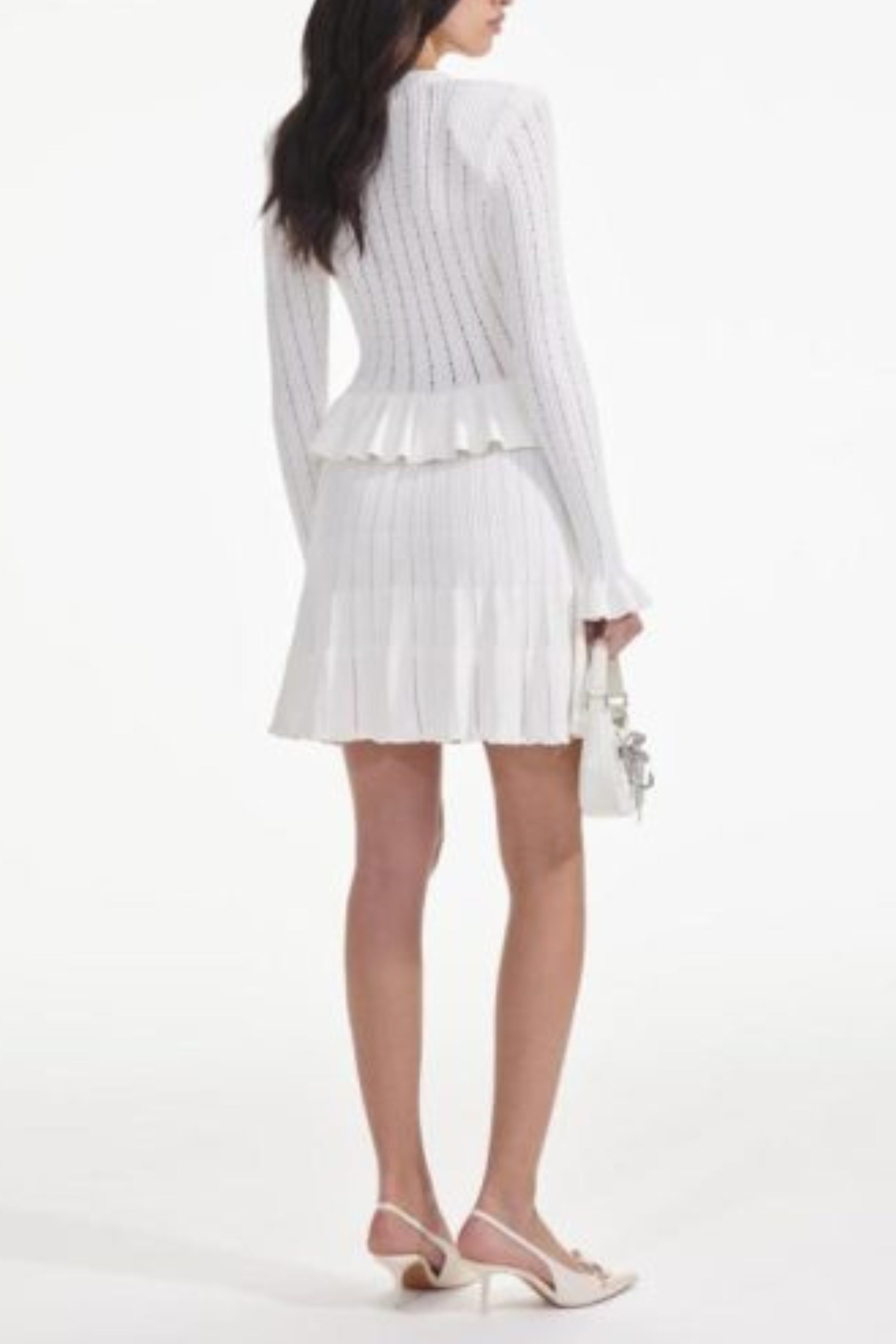 WHITE KNIT PEPLUM MINI DRESS
