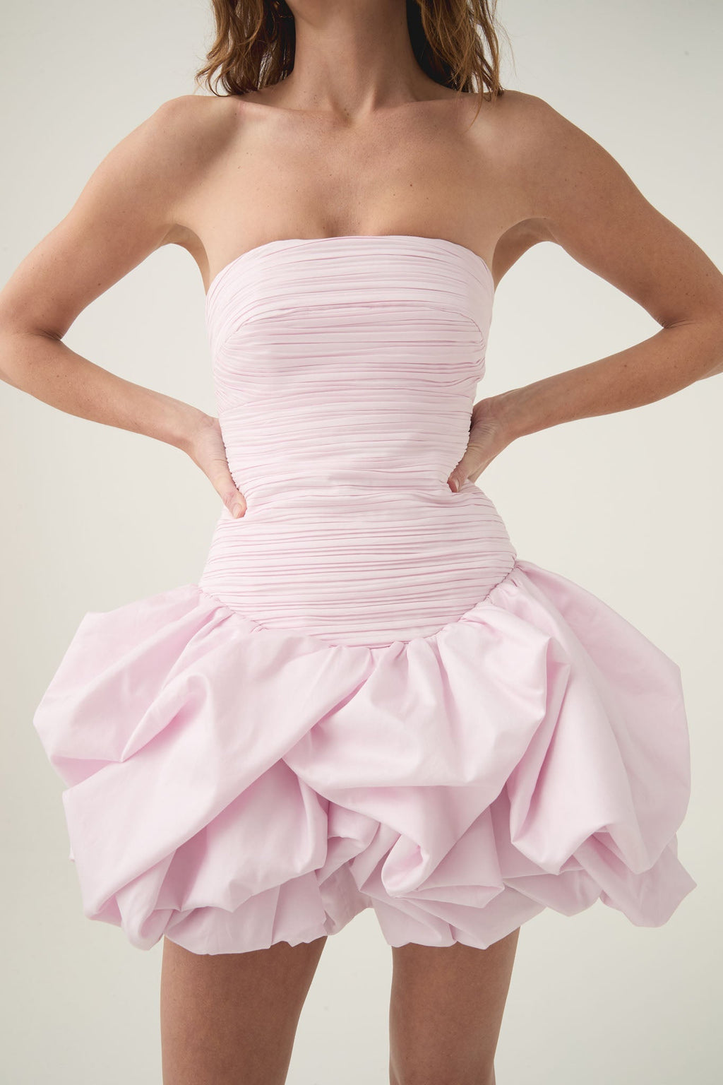 Violette Bubble Hem Mini Dress In Pastel pink