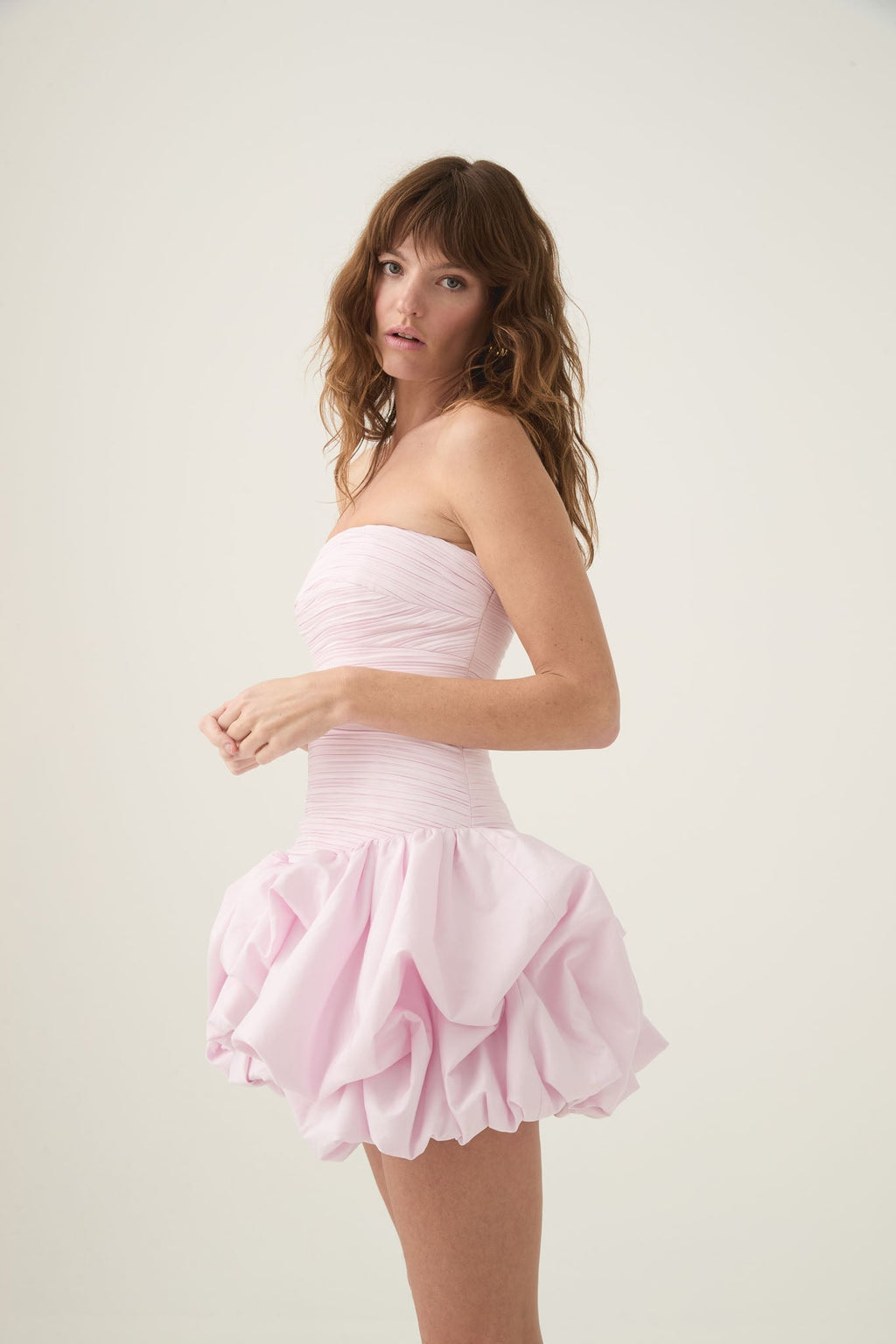 Violette Bubble Hem Mini Dress In Pastel pink