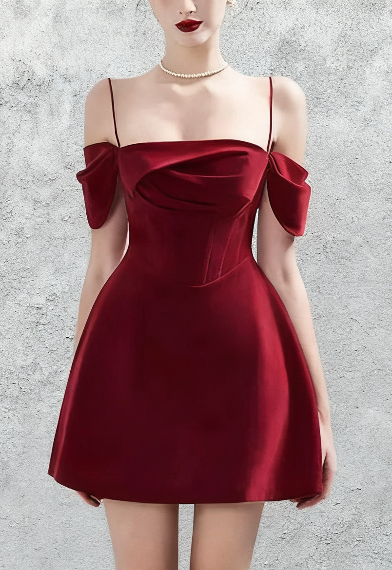 VELVET STRAP MINI DRESS IN CLARET