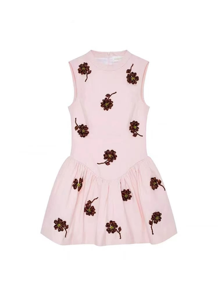 vivien flower embellished puffy mini dress in pink