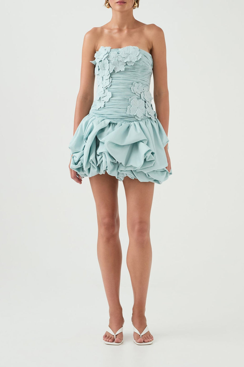 moira floral strapless Puffy mini dress in blue