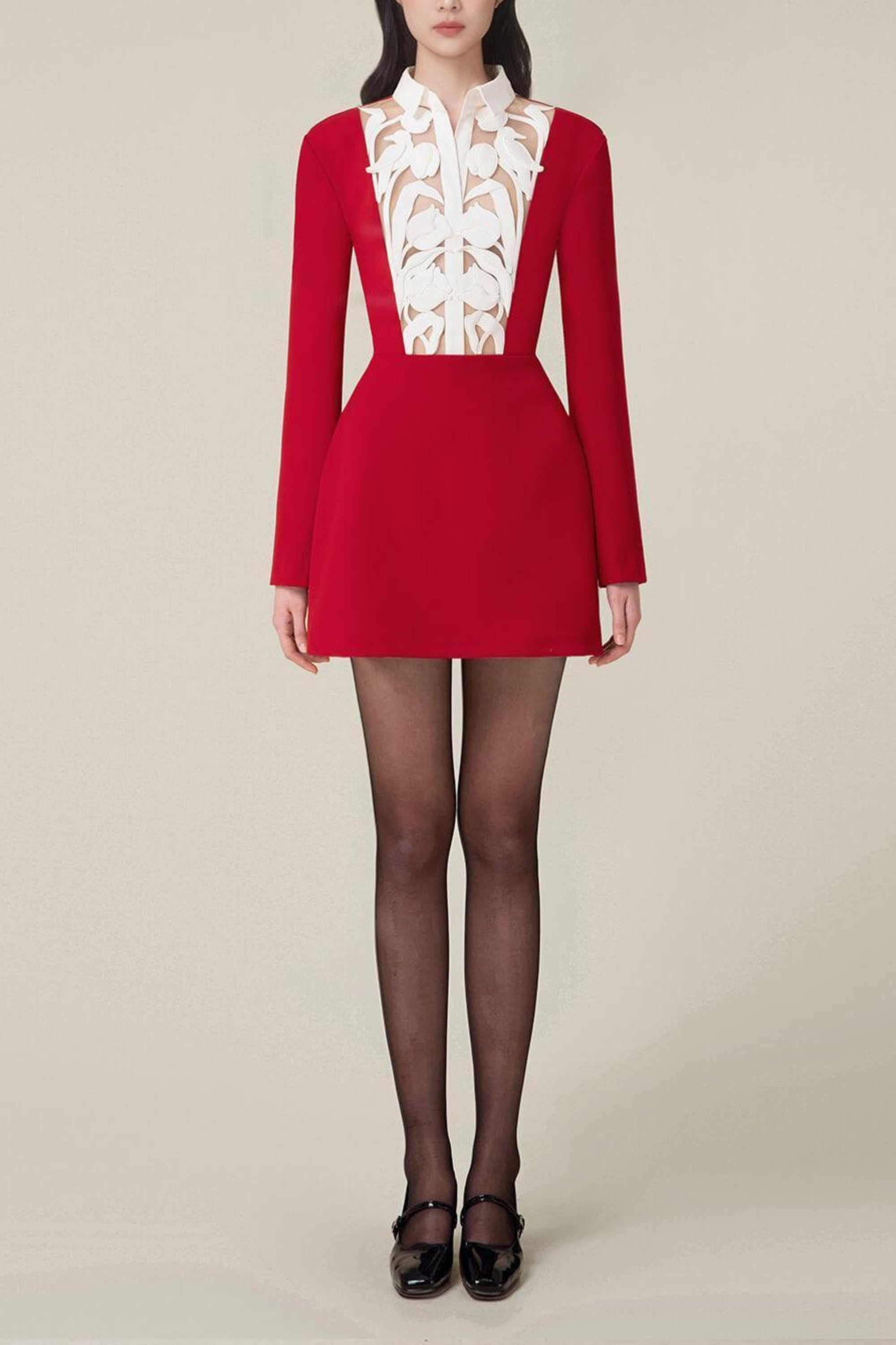 hollow a-line mini Dress in red