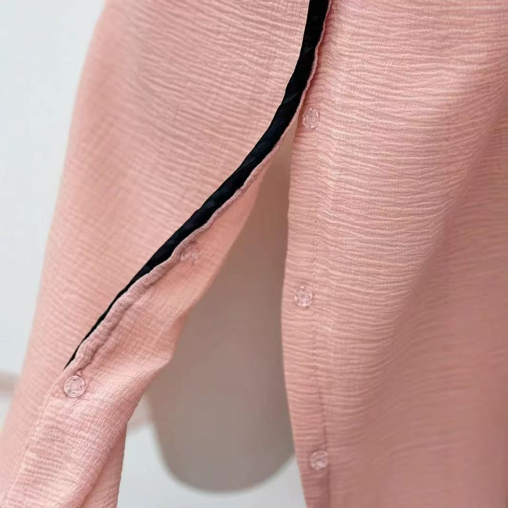 layer trim chiffon shirt mini dress in pink