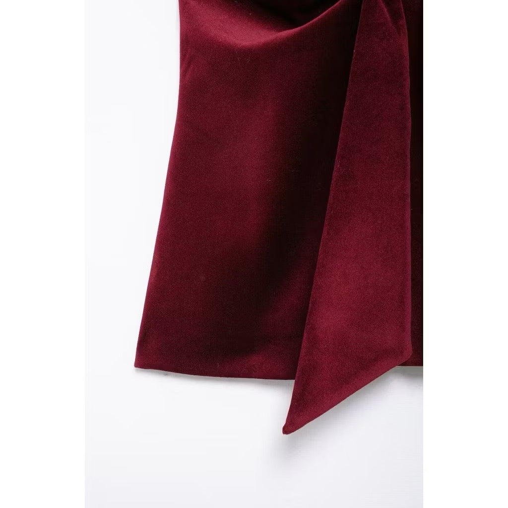 Milan Velvet Top In Wine Red
