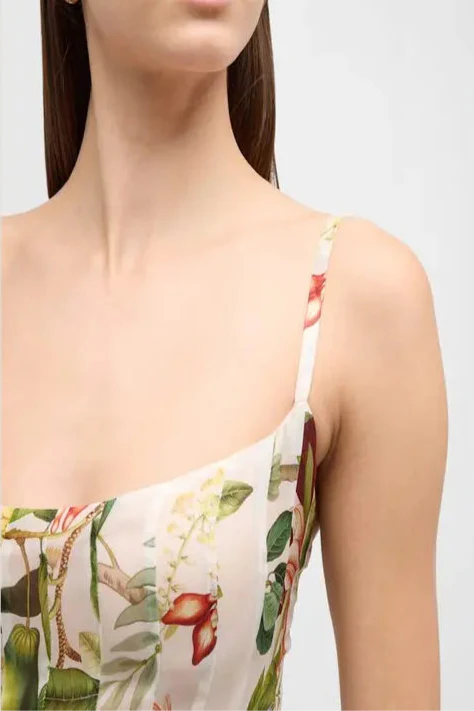 multicolor floral print fauna gazar gown