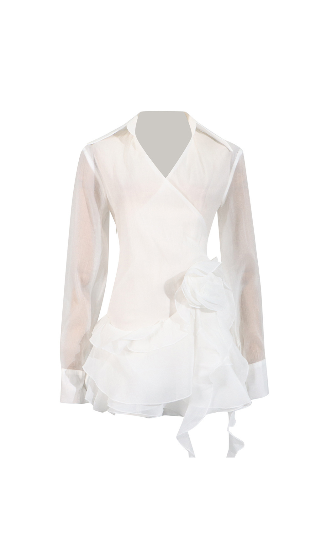 flower ruffle ribbon mini dress in white