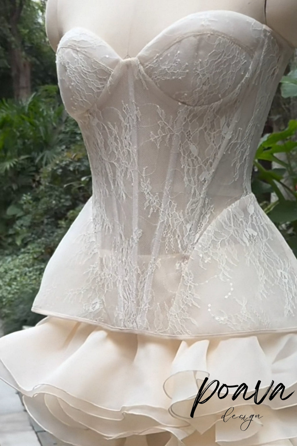 Irregular Petal Lace Bodycon Mini Skirt Set In Beige