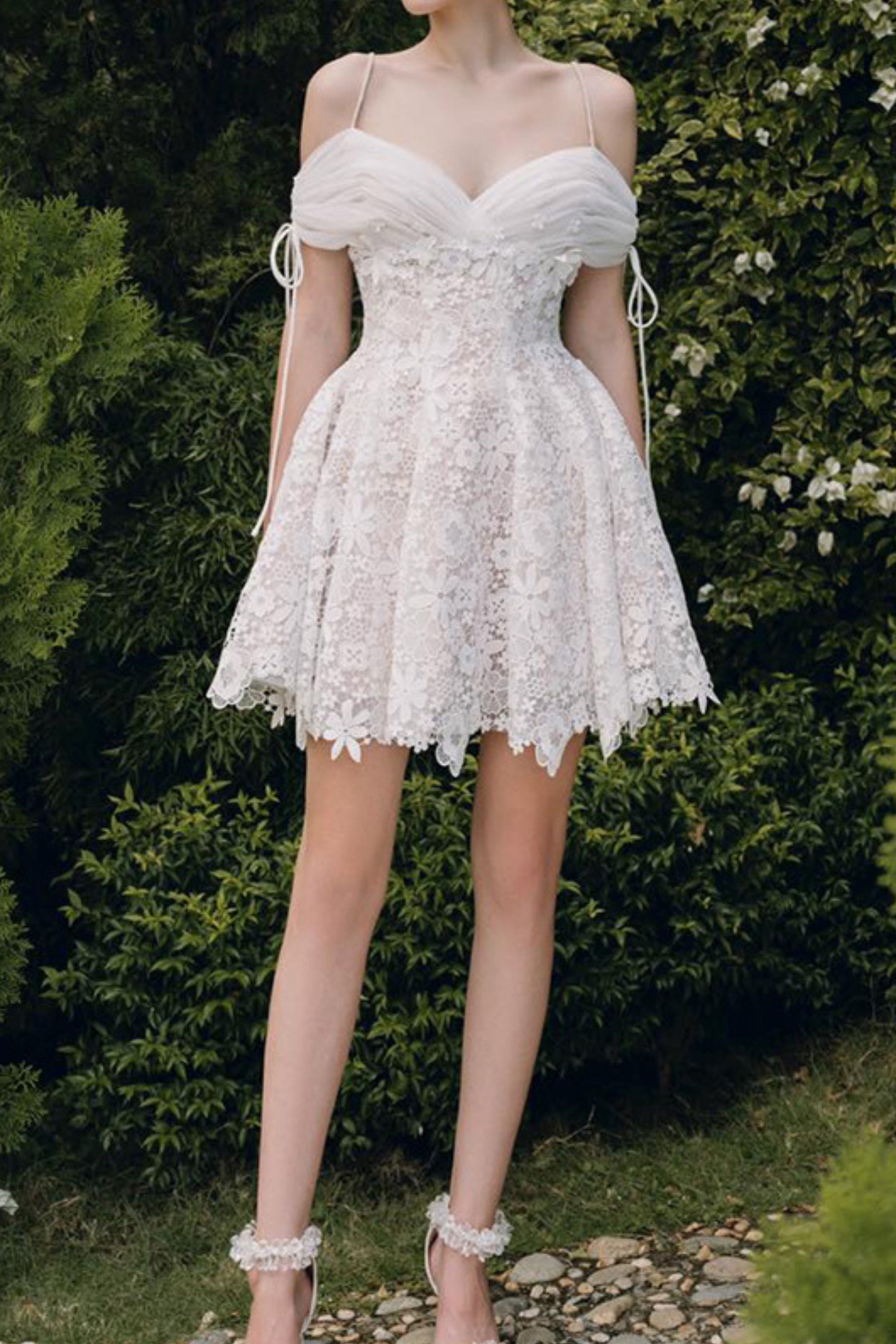 Lace Flower Mini Dress In White