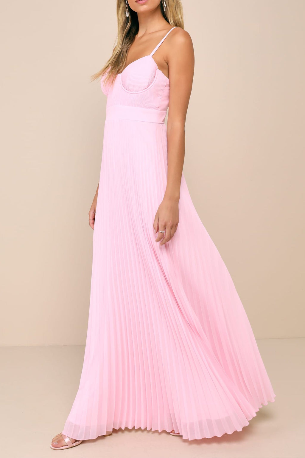 Light Pink Pleated Bustier Maxi Dress