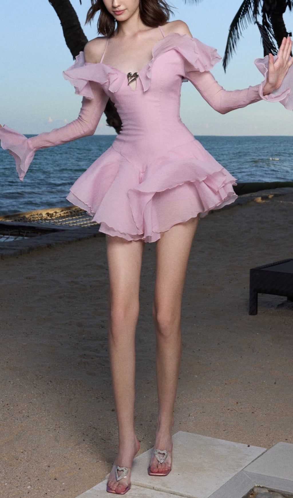 RUFFLED HALTER MINI DRESS IN PINK