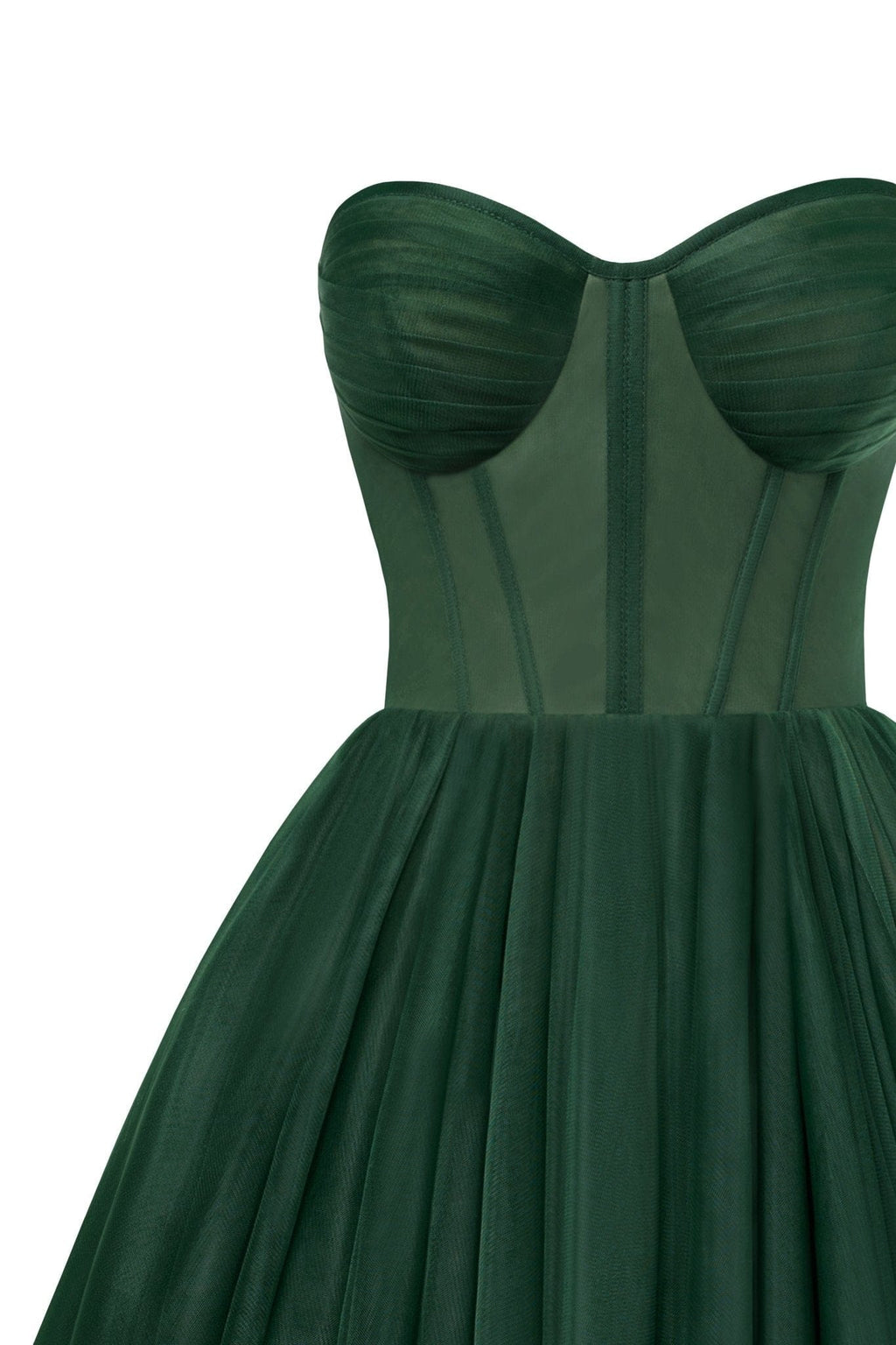 Emerald Green Strapless Puffy Midi Tulle Dress