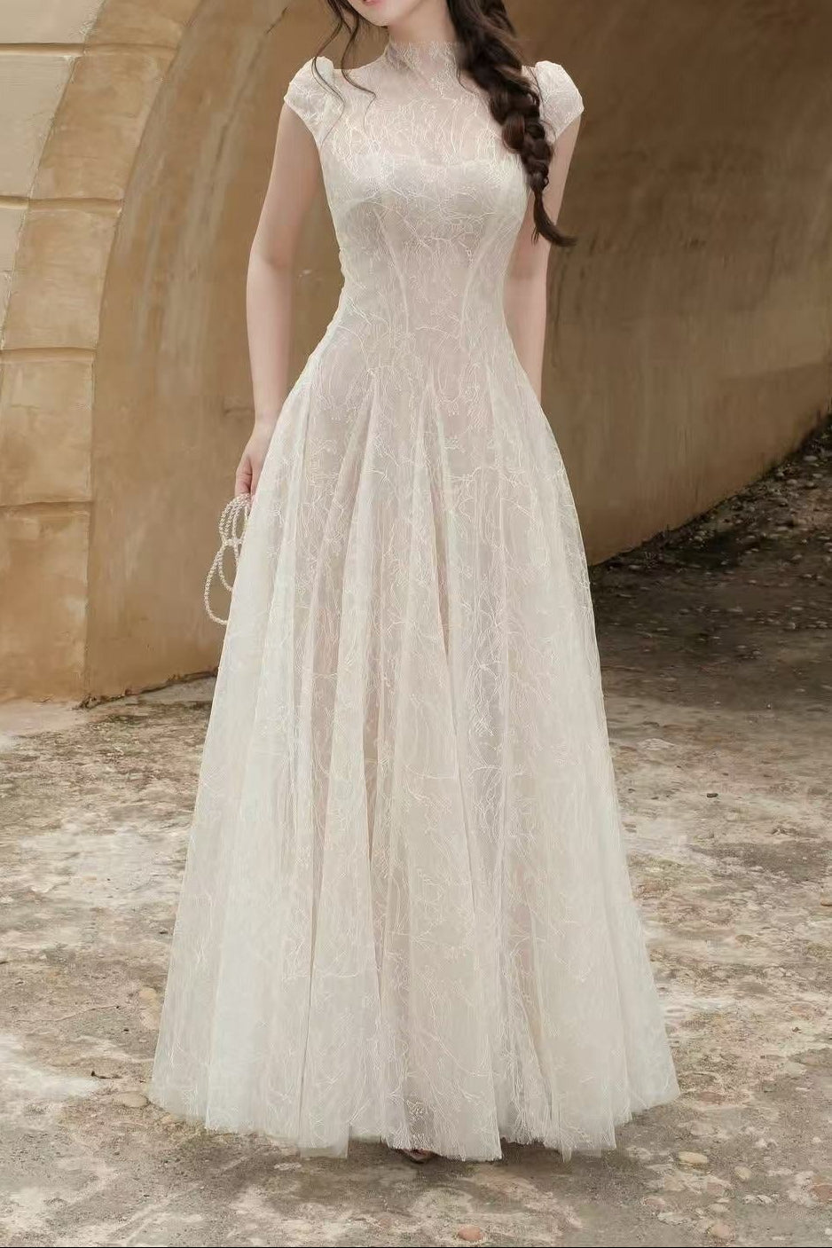 lace sequin A line midi dress