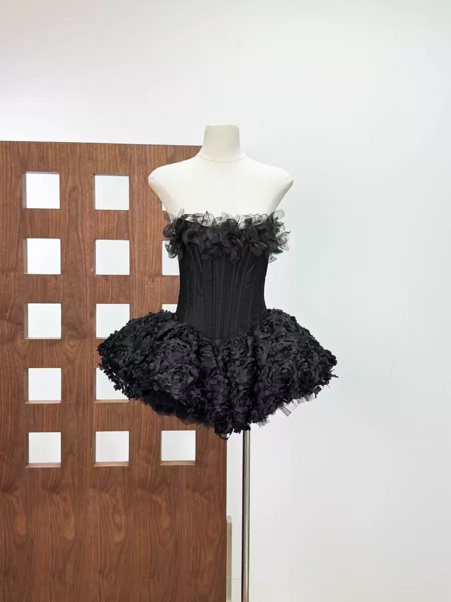 Strapless Petal Floral Corset A Line Dress