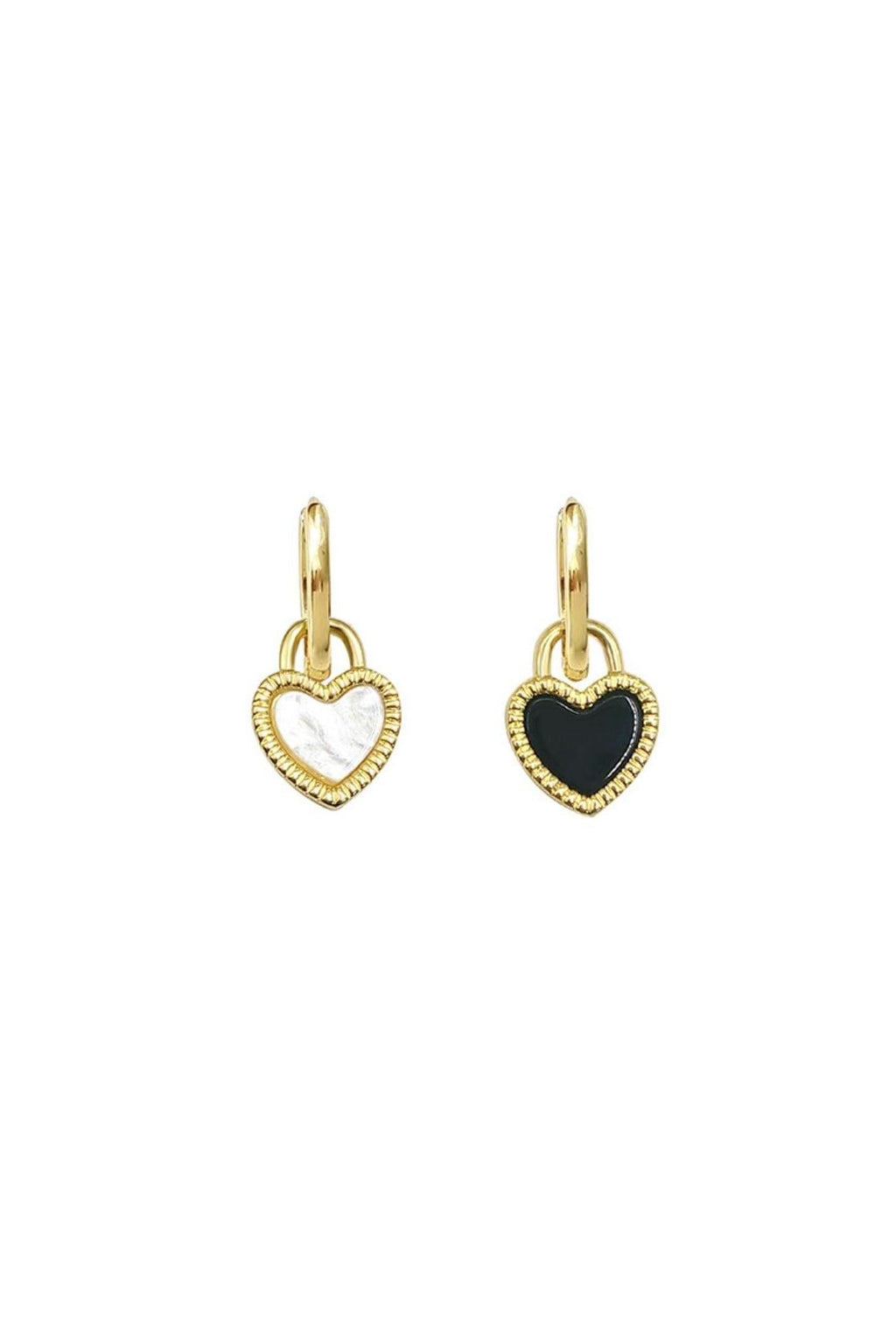 BLACK AND WHITE HEART ACRYLIC EARRINGS