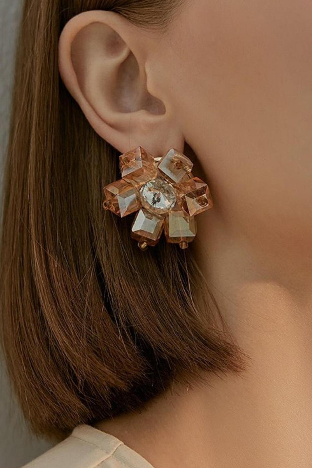 GOLD CRYSTAL 3D FLOWER EARRINGS