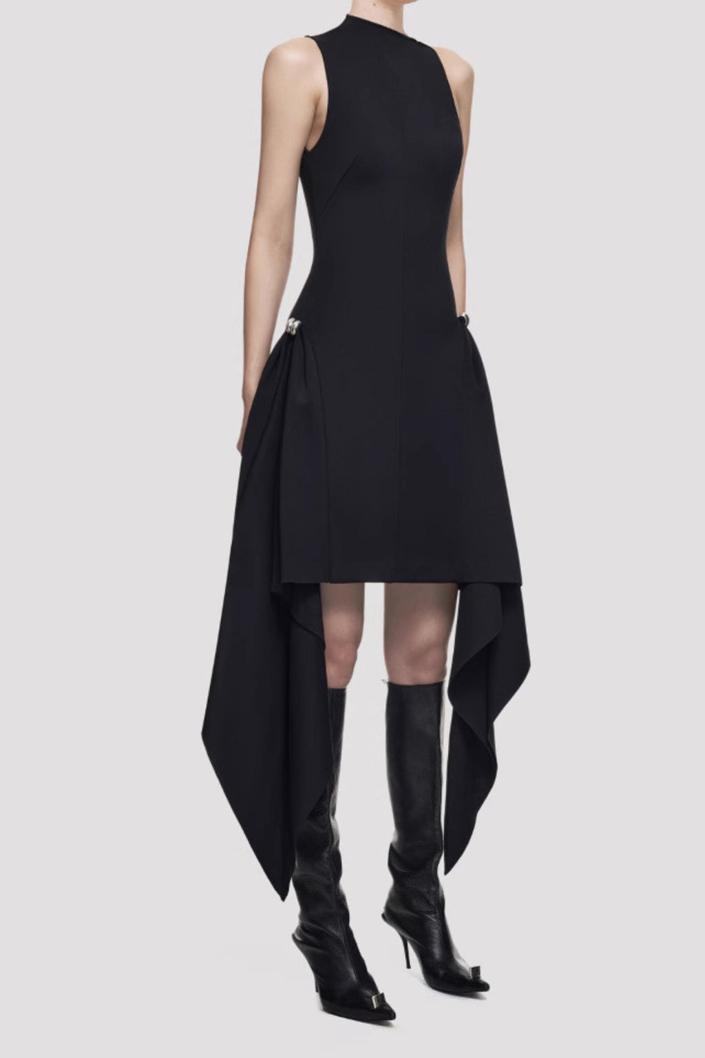 Amato Sleeveless Fringe Mini Dress in black