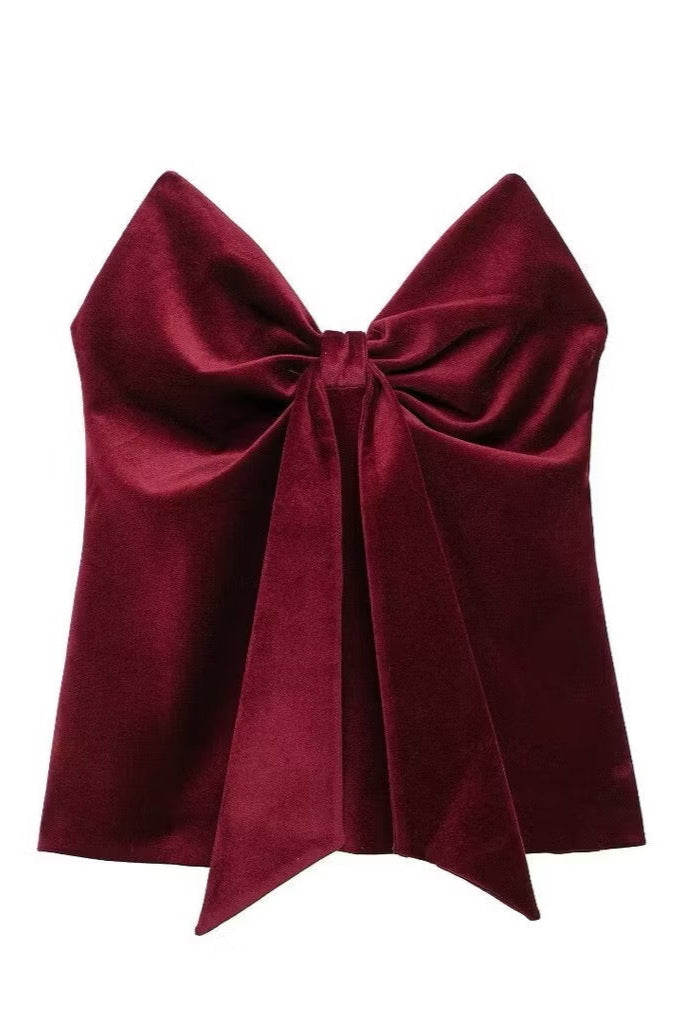 Milan Velvet Top In Wine Red