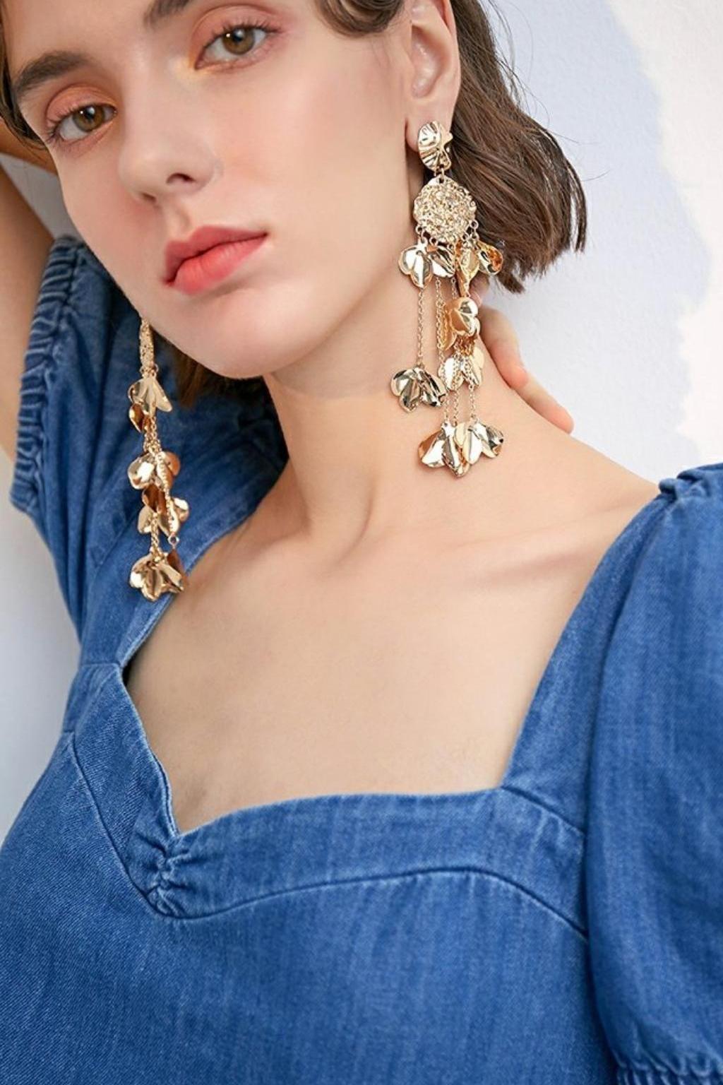 GOLD  TASSEL LEAF EARRINGS