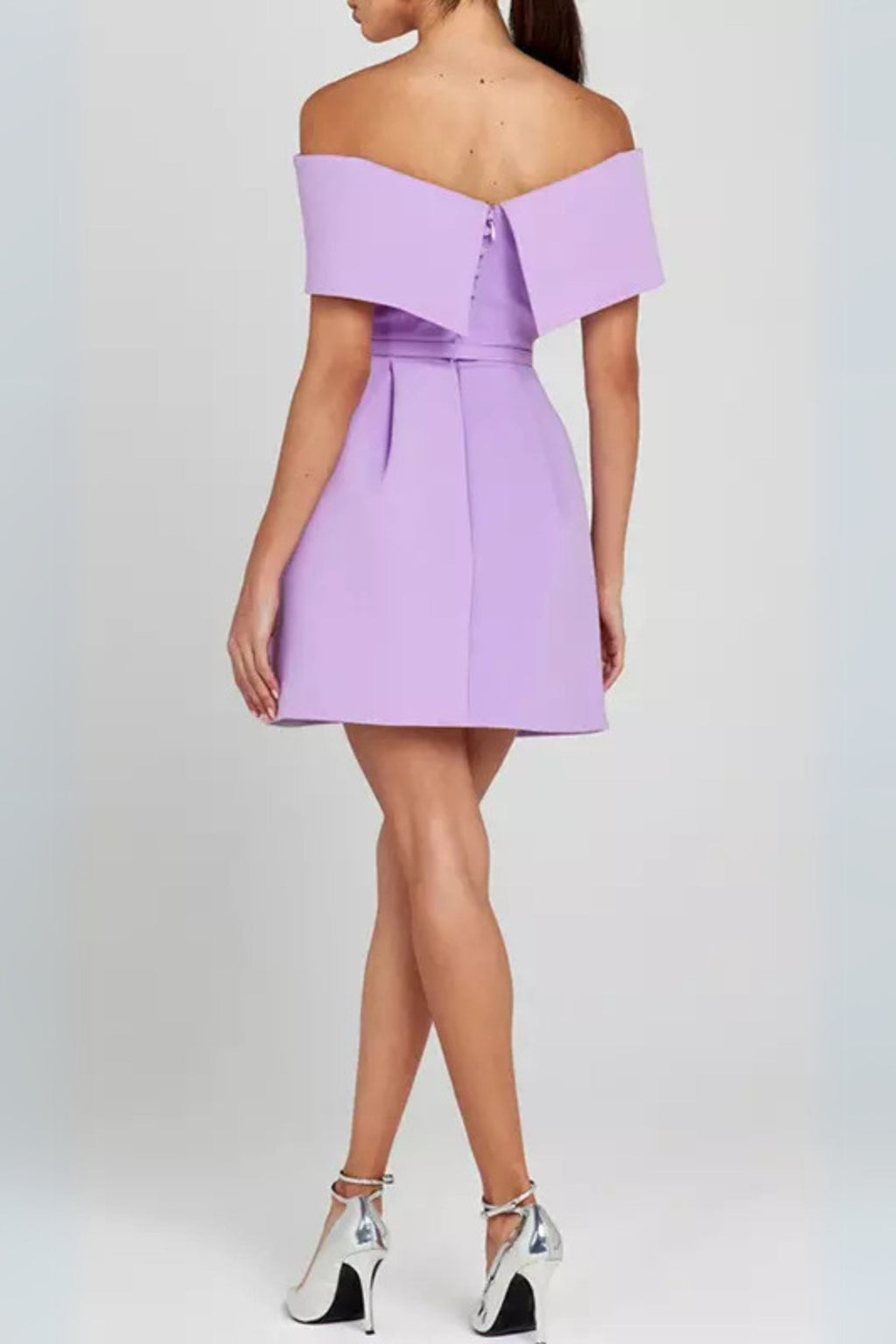 belted off-shoulder a-line mini dress in purple
