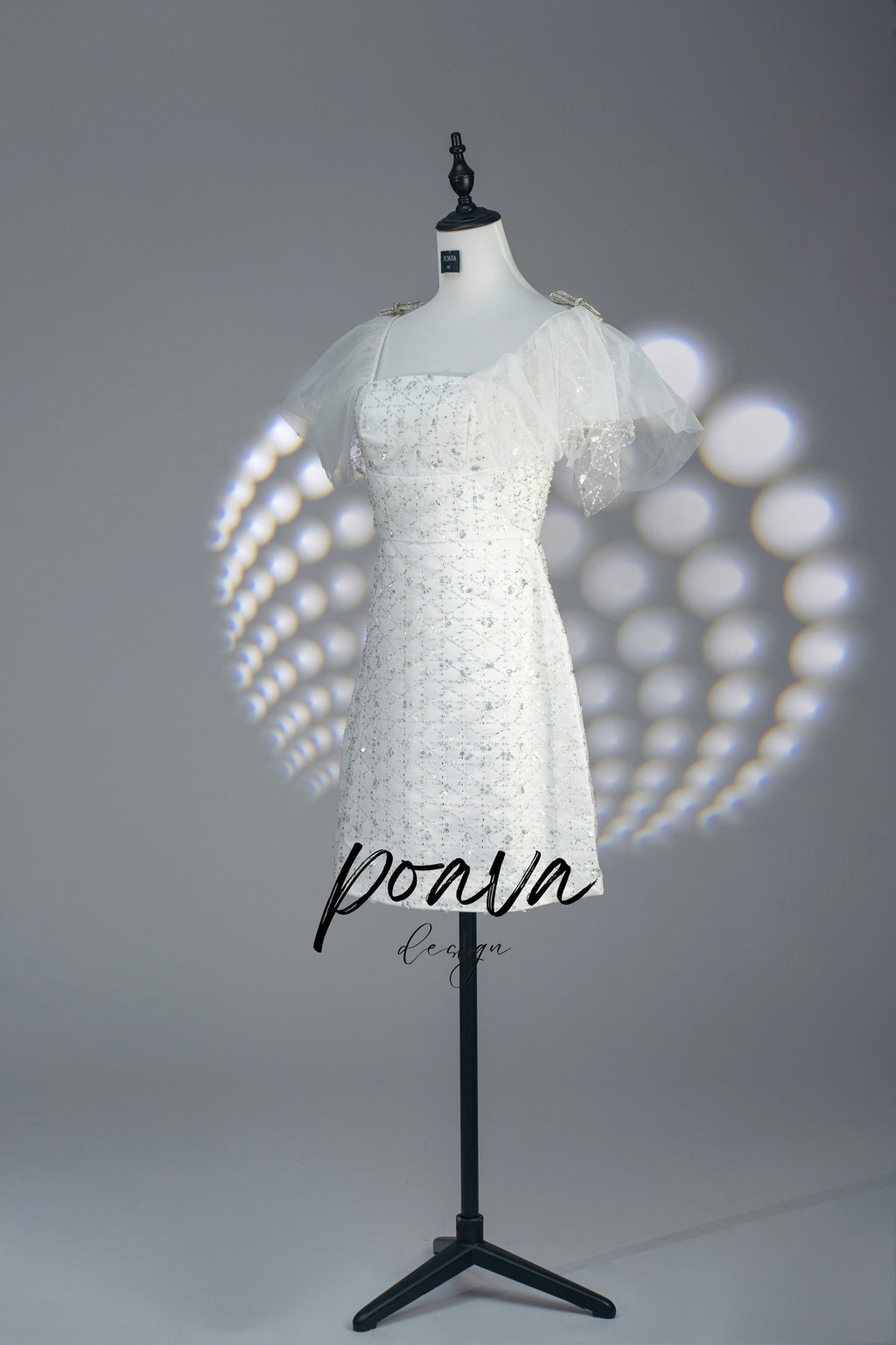 Sequin bow mini dress in white