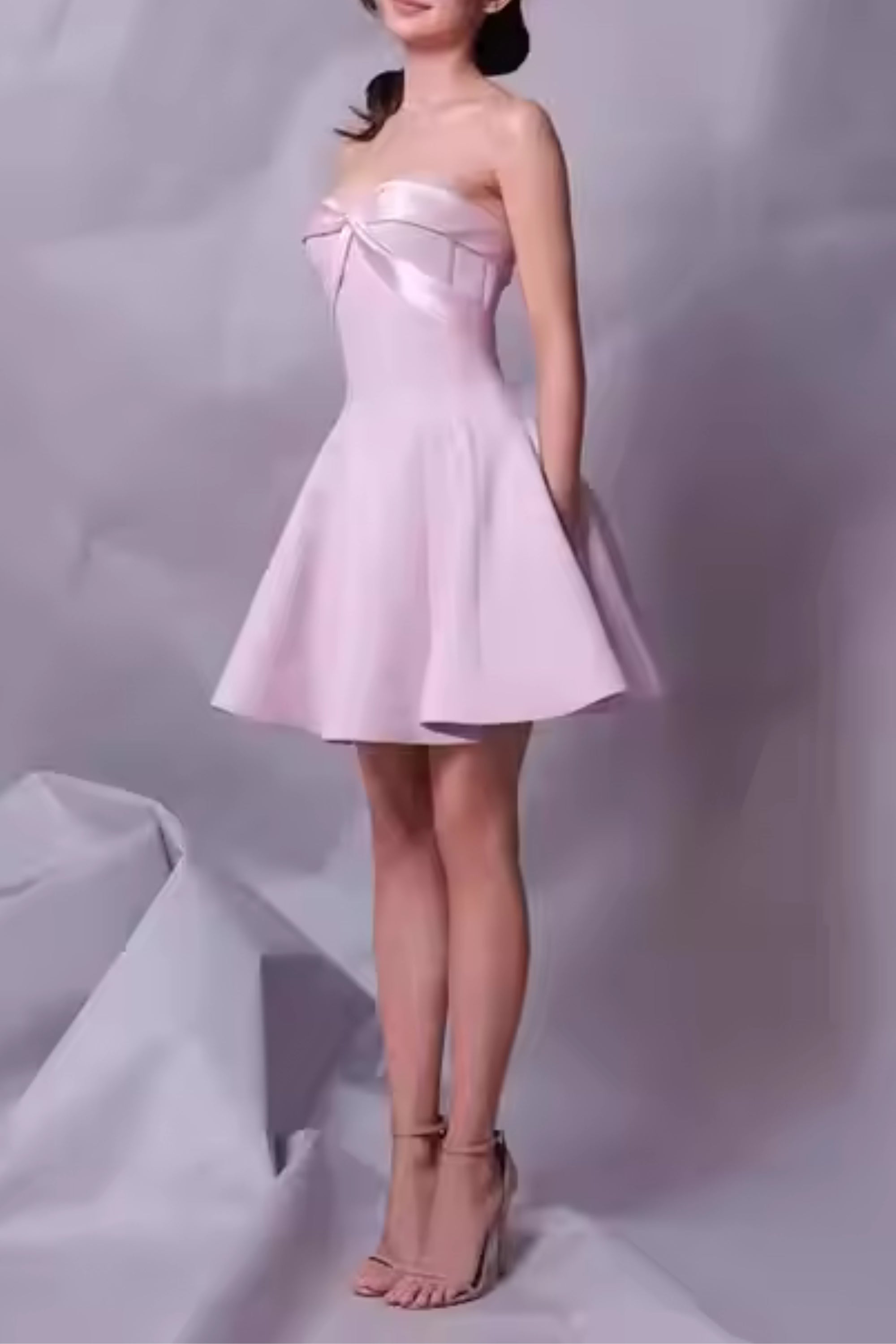 BOW STRAPLESS MINI DRESS IN PINK