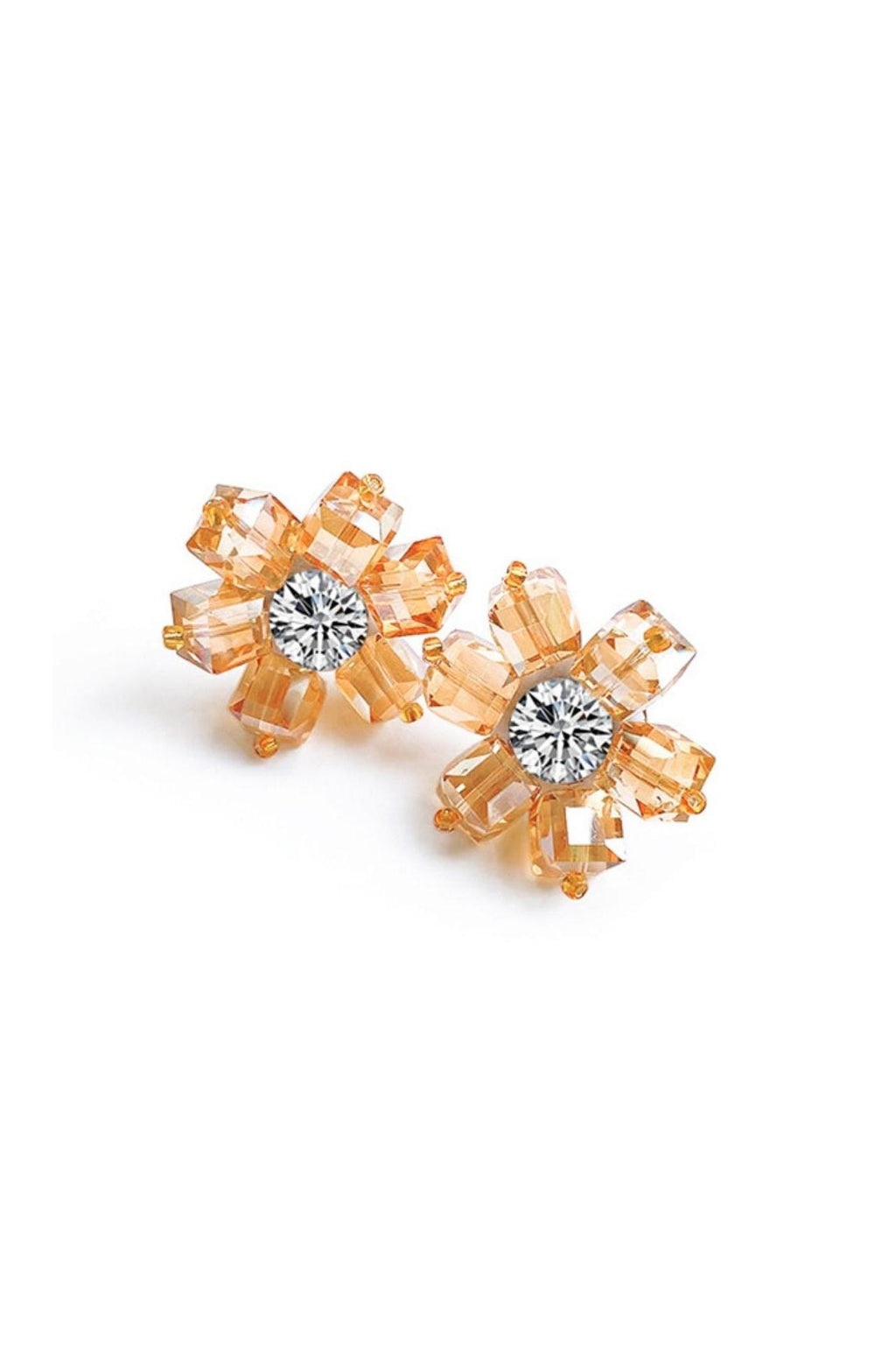 GOLD CRYSTAL 3D FLOWER EARRINGS