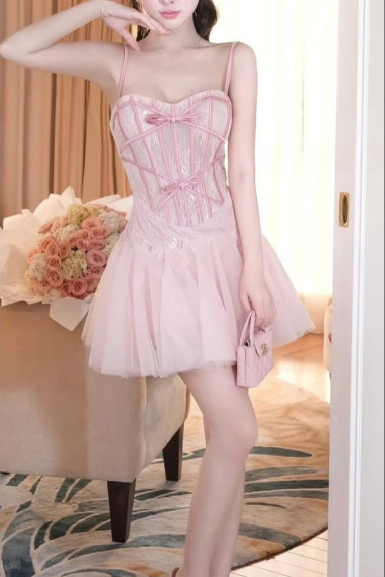 bow Tulle Corset mini Dress