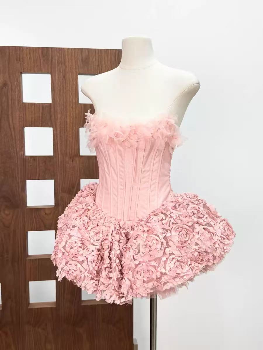Strapless Petal Floral Corset A Line Dress