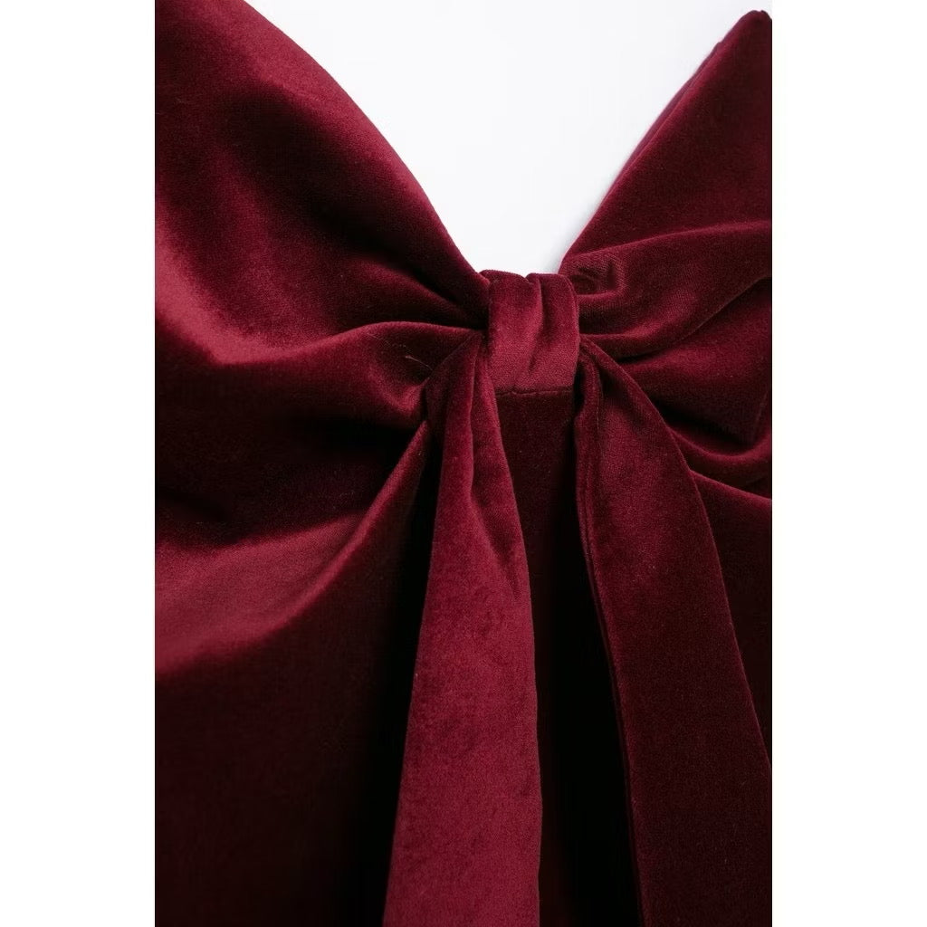 Milan Velvet Top In Wine Red