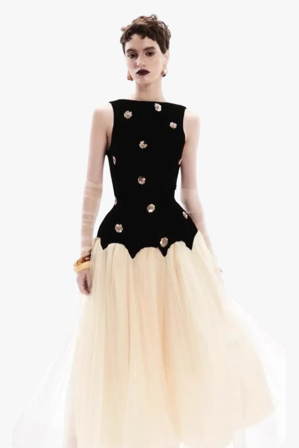 Stereoscopic Flower sleeveless mesh midi dress