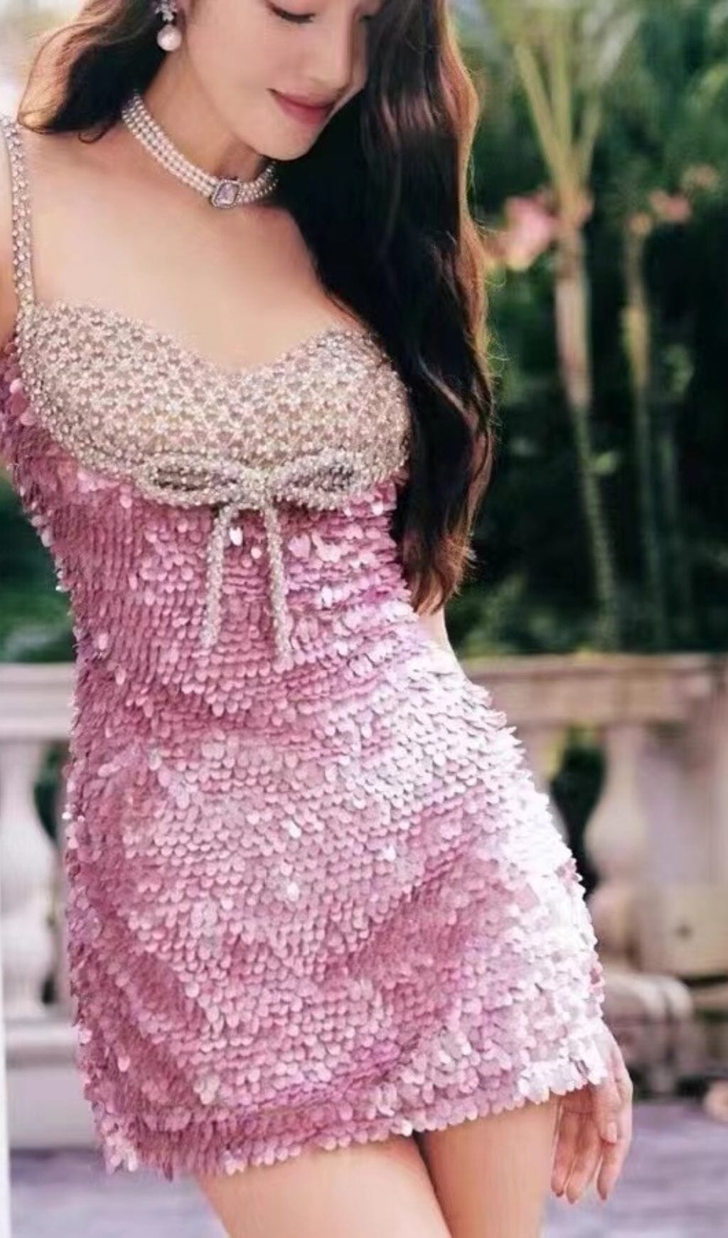 EMBELLISHED SEQUIN MINI DRESS IN PINK