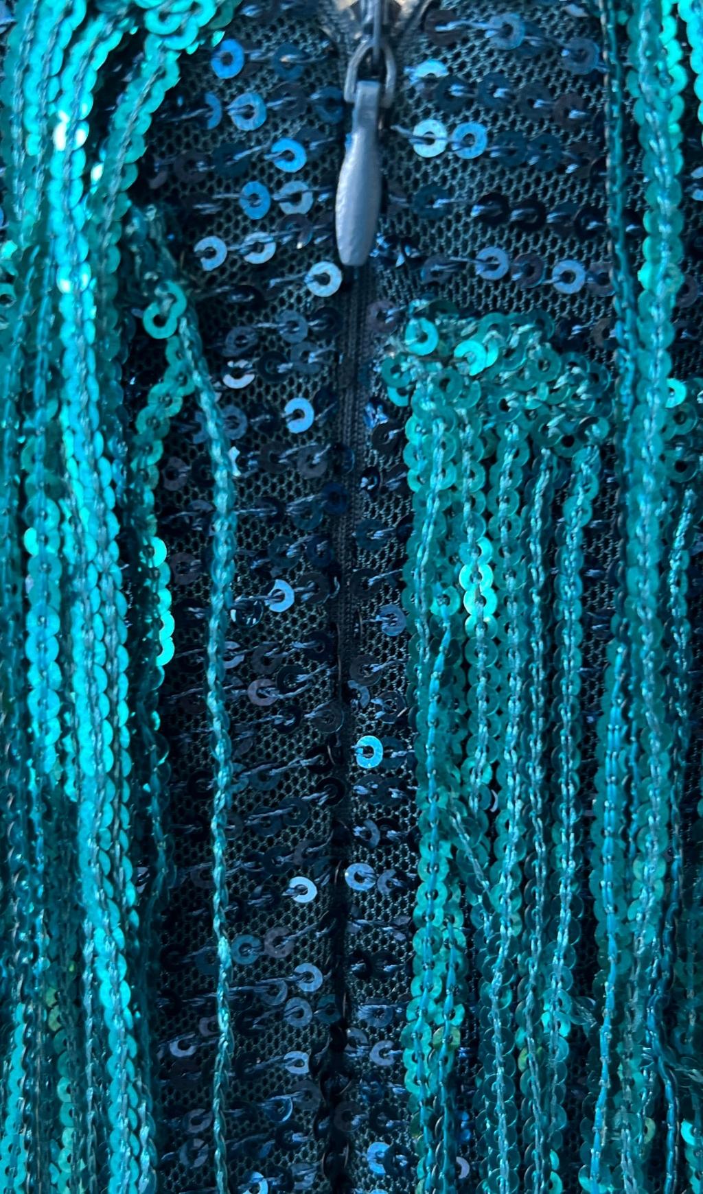 EMERALD TASSEL FEATHER MINI DRESS