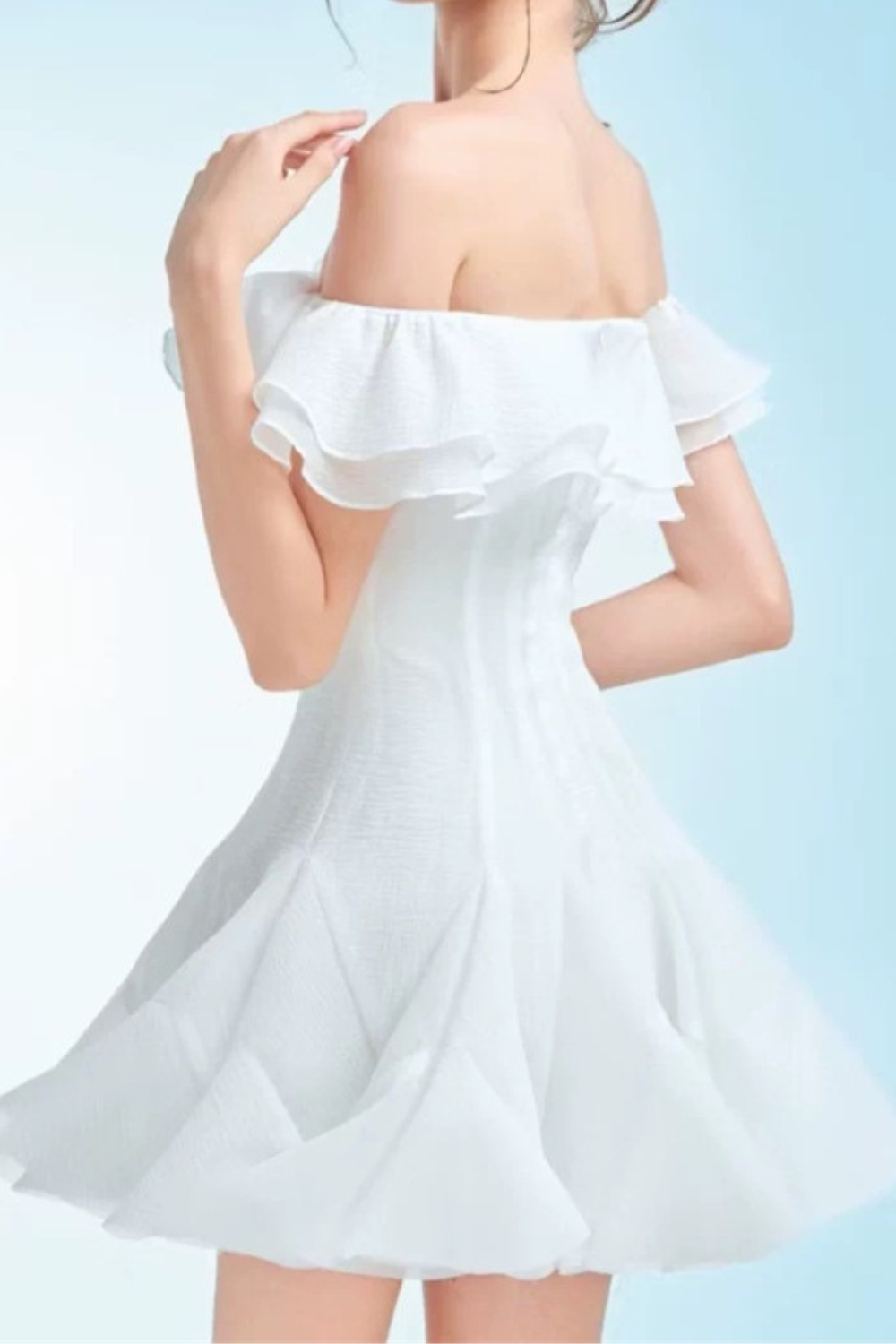stephanie off-shoulder ruffle trim mini dress in white