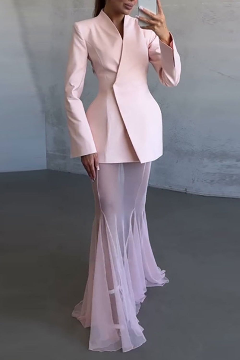Ilhamp Pink Blazer & Mesh Skirt Set